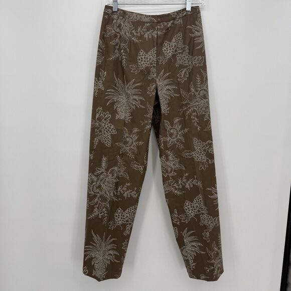 Talbots Brown Tan Fruit Leaf Pattern Casual Business Ankle Pants Cotton Size 6 - Picture 1 of 9